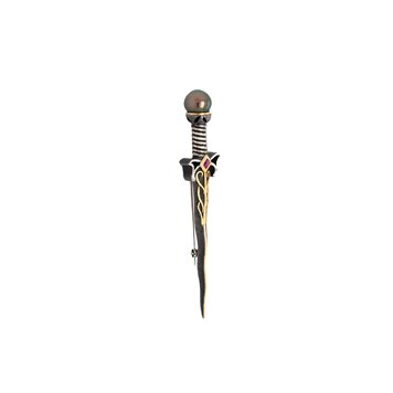 Alishan Dagger Brooch with Ruby and Tahitian Black Pearl