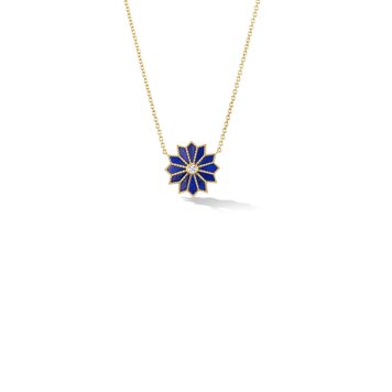 Orly Marcel Lapis and Diamond Mini Sacred Flower Inlay Necklace