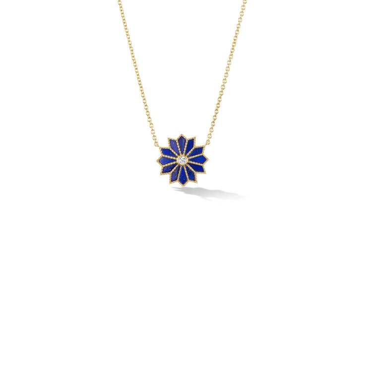 Orly Marcel Lapis and Diamond Mini Sacred Flower Inlay Necklace