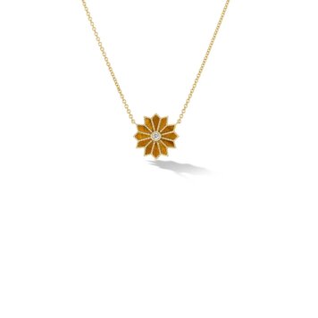 Orly Marcel Tigers Eye and Diamond Mini Sacred Flower Inlay Necklace