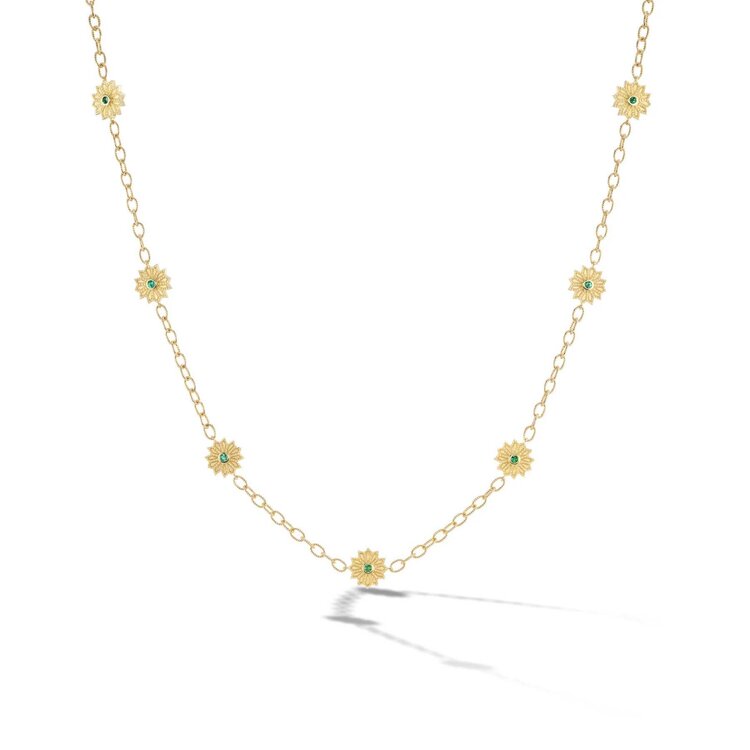 Orly Marcel Emerald and Diamond Sacred Flower Stations Necklace