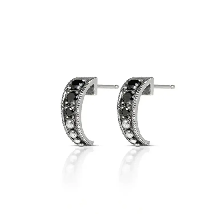 925SUNEERA Laci Black Diamond and Sterling Silver Hoop Earrings