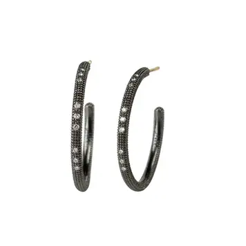 925SUNEERA Theda Textured Sterling Silver and Station Diamond Hoop Earrings