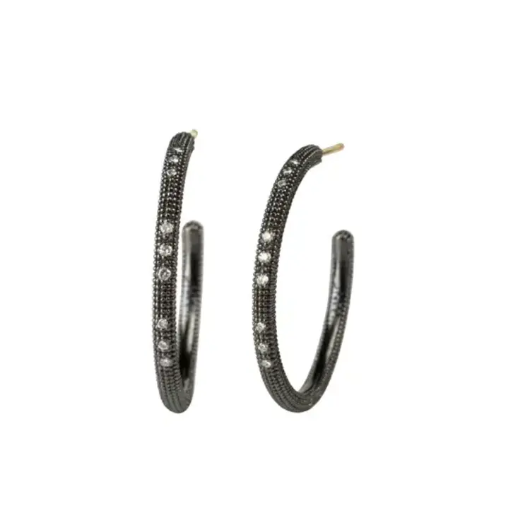 925SUNEERA Theda Textured Sterling Silver and Station Diamond Hoop Earrings