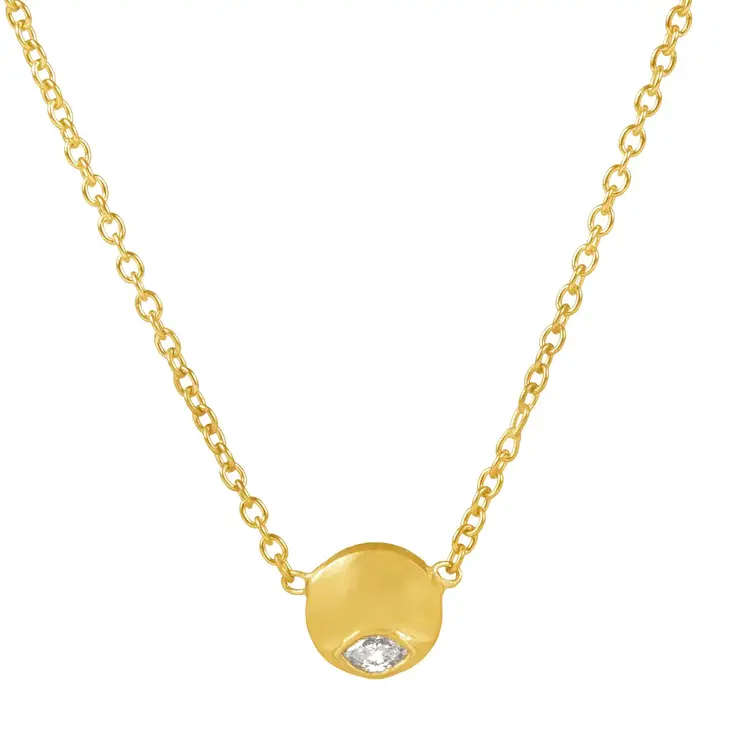 925SUNEERA Zel Marquis White Diamond and Yellow Gold Necklace