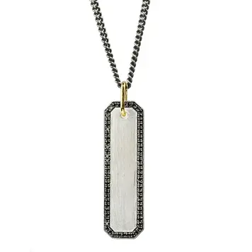 925SUNEERA Winnie Black Diamond Halo and Sterling Silver Bar Pendant