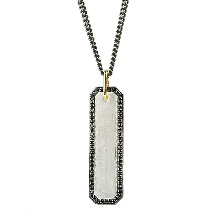 925SUNEERA Winnie Black Diamond Halo and Sterling Silver Bar Pendant