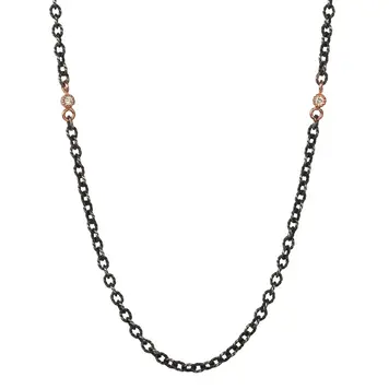 925SUNEERA Dia Black Rhodium Twisted Chain with Zalia Rose Gold Bezels and Diamonds 24"