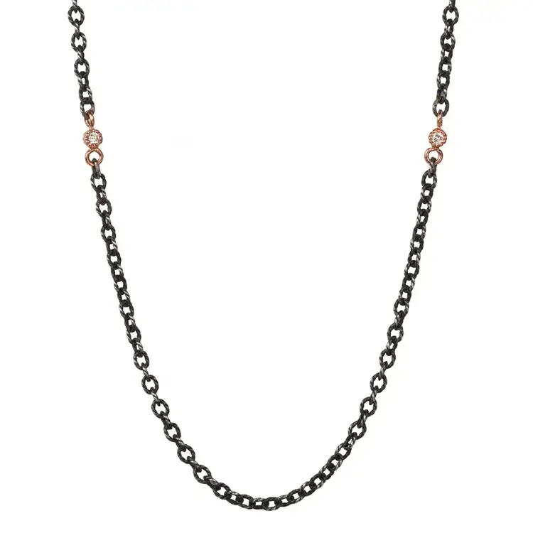 925SUNEERA Dia Black Rhodium Twisted Chain with Zalia Rose Gold Bezels and Diamonds 24"