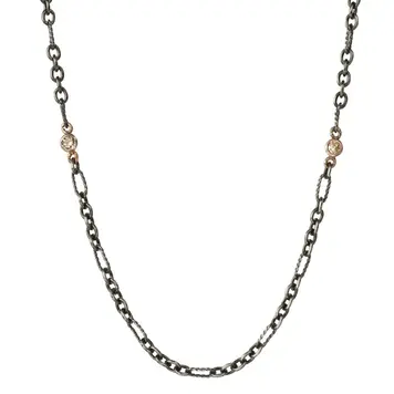 Offset Circle Necklace 14K Rose gold/oxidized Silver Chain