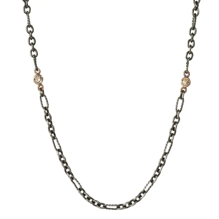 925SUNEERA Figaro Yellow Gold and Sterling Silver Diamond Bezel Chain
