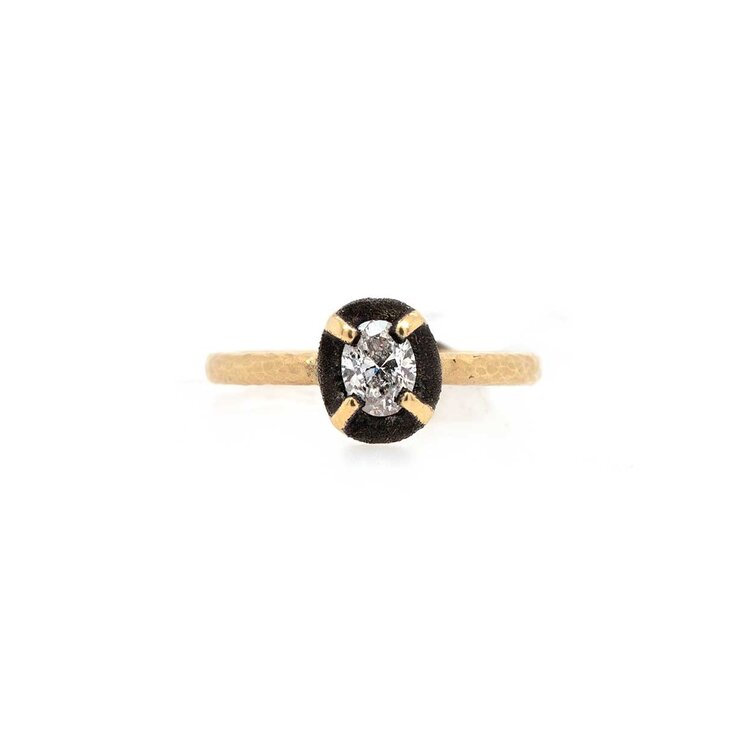 TAP Oval Diamond and Yellow Gold Dark Halo Ring