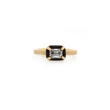 TAP Emerald Diamond and Yellow Gold Dark Halo Ring