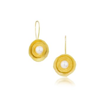 Petra Class Round Pearl and Gold Layered Bowl Earrings