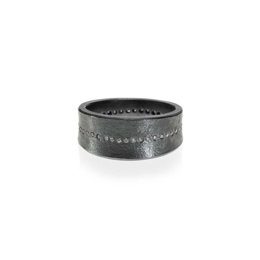 Todd Reed Oxidized Silver with White Daimond Stripe Ring