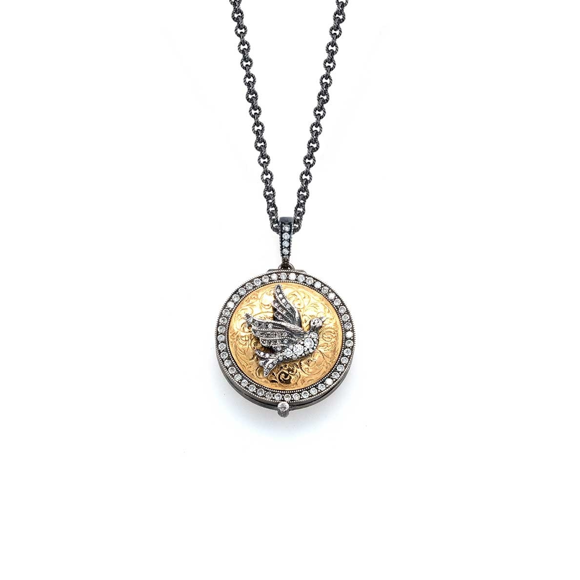 Arman Sarkisyan Round Diamond Frame Bird Locket Necklace