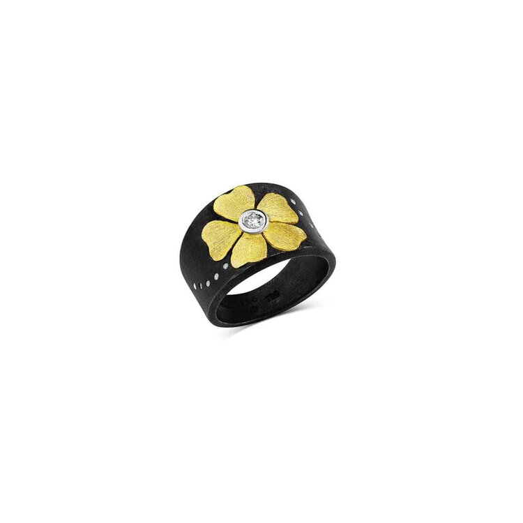Alishan Gold, Platinum, and Oxidized Sterling Silver Flower Ring