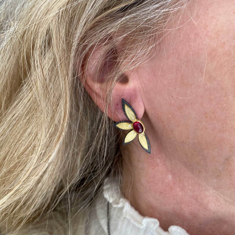 Alishan Two Tone Pink Tourmaline Cabochon Stud Earrings