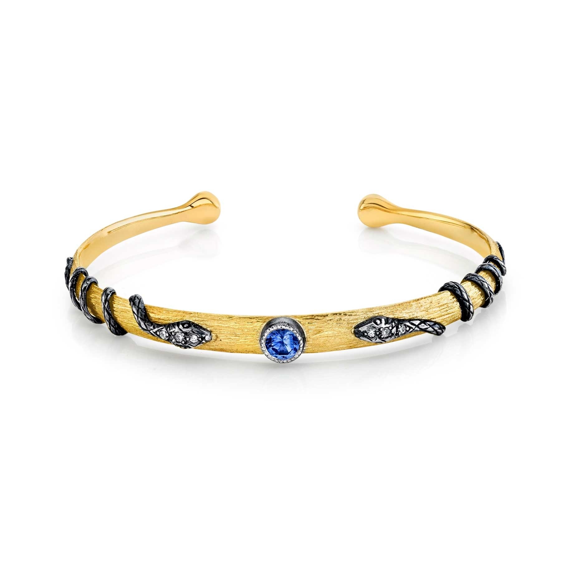 Blue Sapphire and Diamond Snake Cuff Bracelet