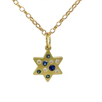 Lauren K Large Sapphire and Diamond Giselle Star of David Necklace