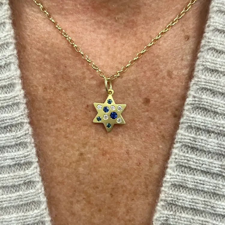 Lauren K Large Sapphire and Diamond Giselle Star of David Necklace