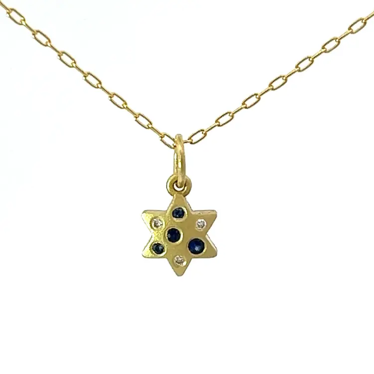 Lauren K Mini Sapphire and Diamond Giselle Star of David Necklace