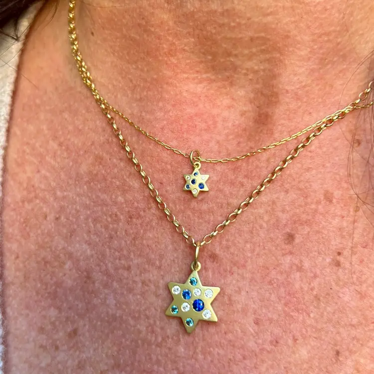 Lauren K Mini Sapphire and Diamond Giselle Star of David Necklace
