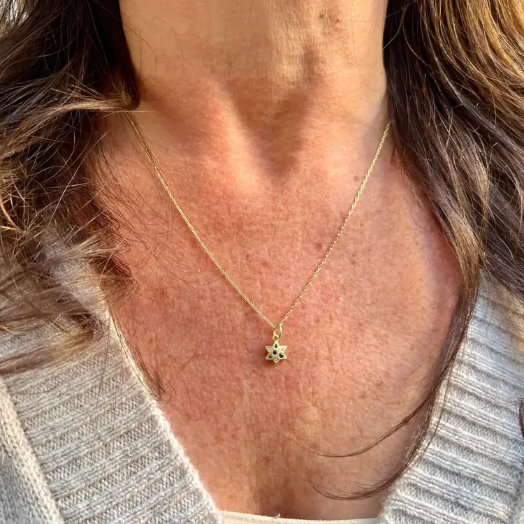 Lauren K Mini Sapphire and Diamond Giselle Star of David Necklace