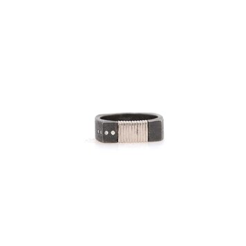Alishan Platinum, Diamond and Oxidized Sterling Silver High Voltage Square Ring