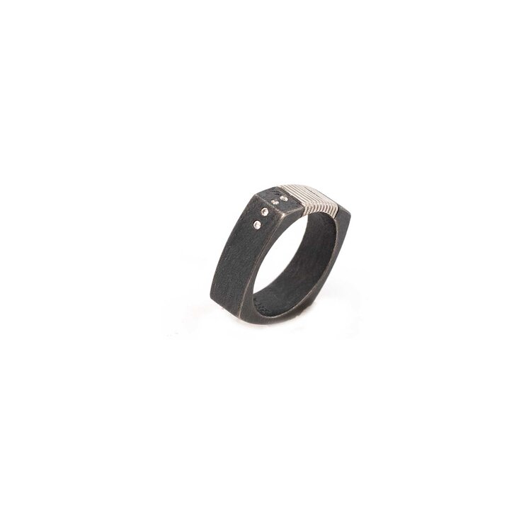 Alishan Platinum, Diamond and Oxidized Sterling Silver High Voltage Square Ring