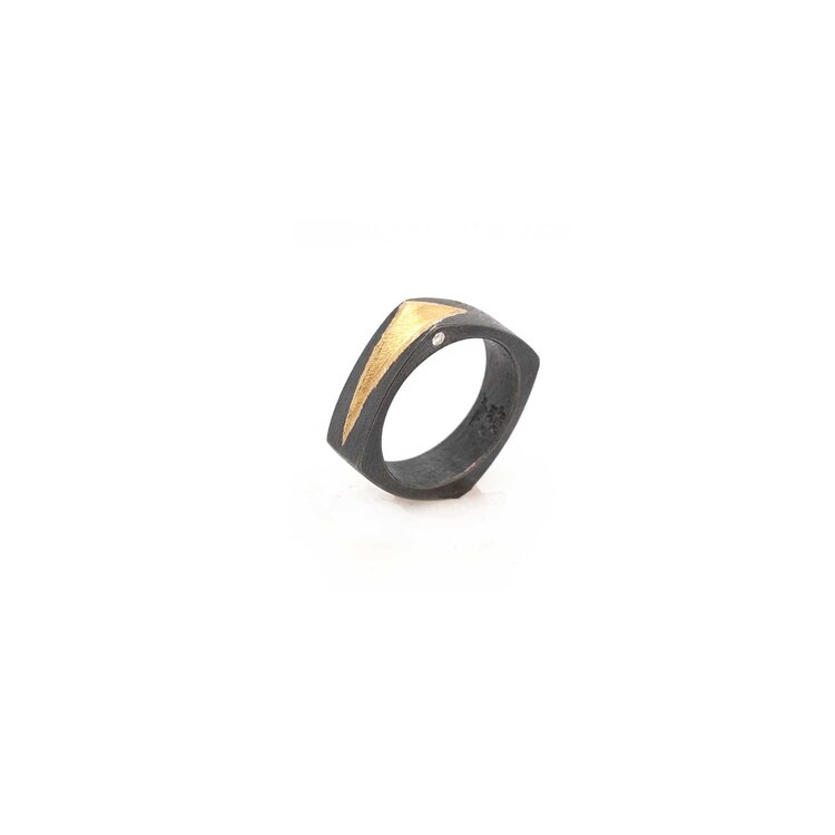 Alishan Gold, Sterling Silver and One Diamond Square Ring