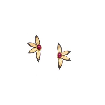 Alishan Two Tone Pink Tourmaline Cabochon Stud Earrings