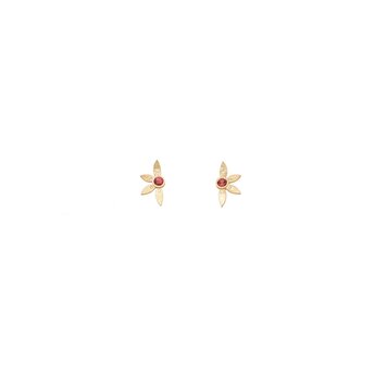 Alishan Half Petal Garnet and Diamond Stud Earrings