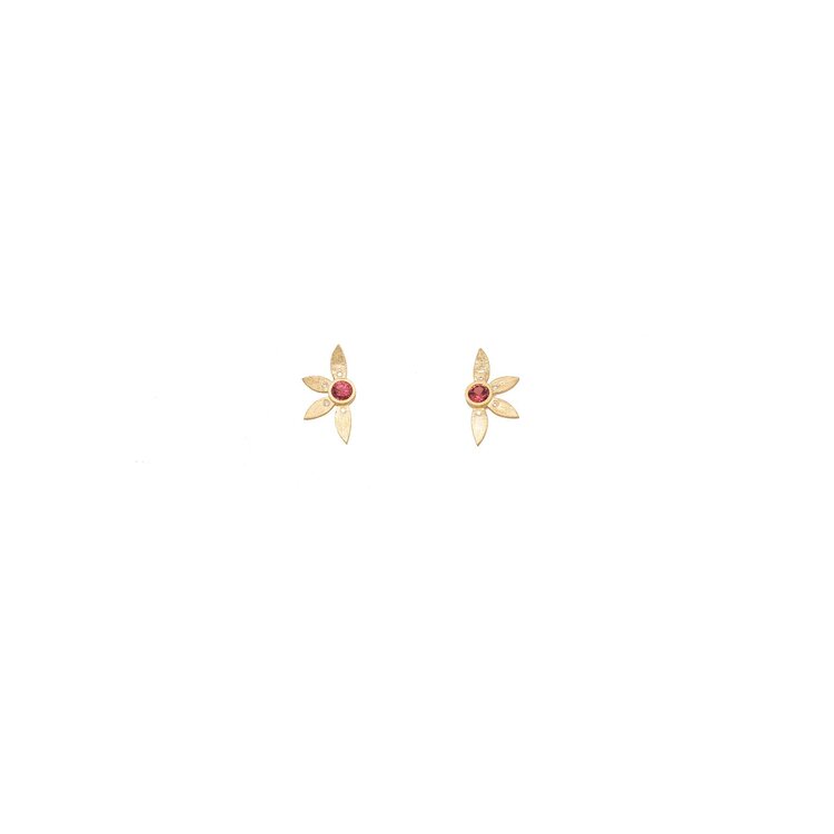 Alishan Half Petal Garnet and Diamond Stud Earrings