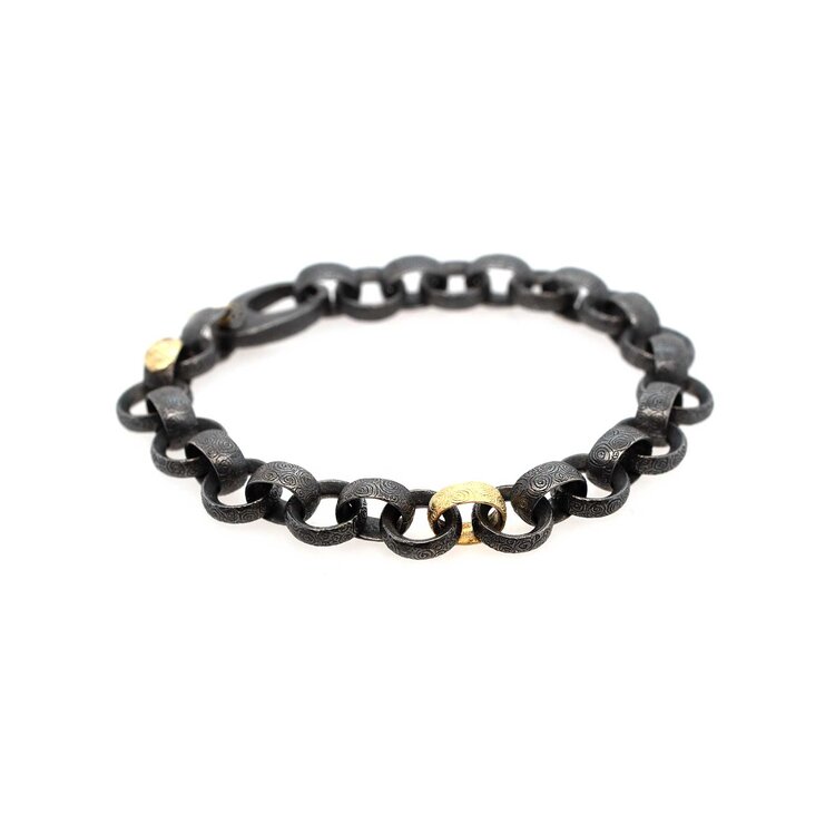 Alishan Gold and Oxidized Sterling Silver Wide Link Bracelet