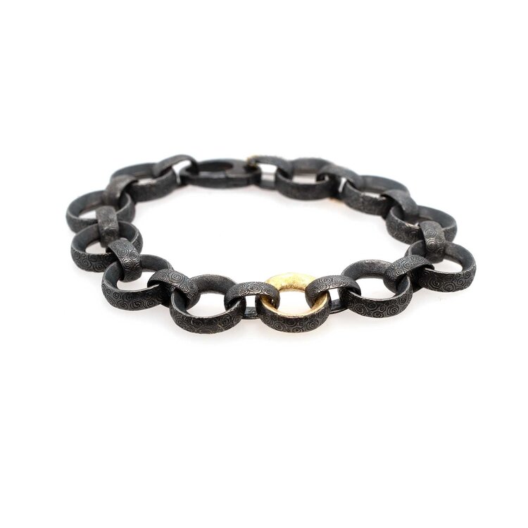 Alishan Gold and Oxidized Sterling Silver Link Bracelet