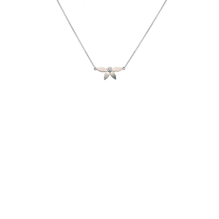 Alishan Diamond and Platinum Half Flower Pendant Necklace