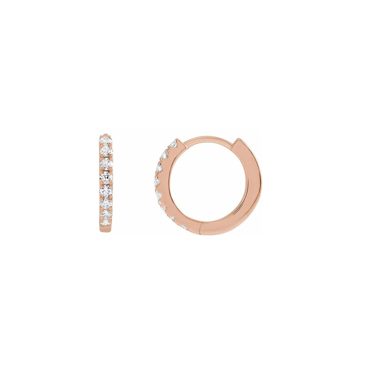 Elements by E79 Round Diamond Huggie Hoops 12mm,  14K Rose Gold (Pair)