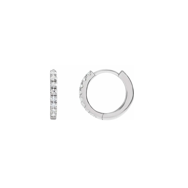 Elements by E79 Round Diamond Huggie Hoops 12mm  14K White Gold (Pair)