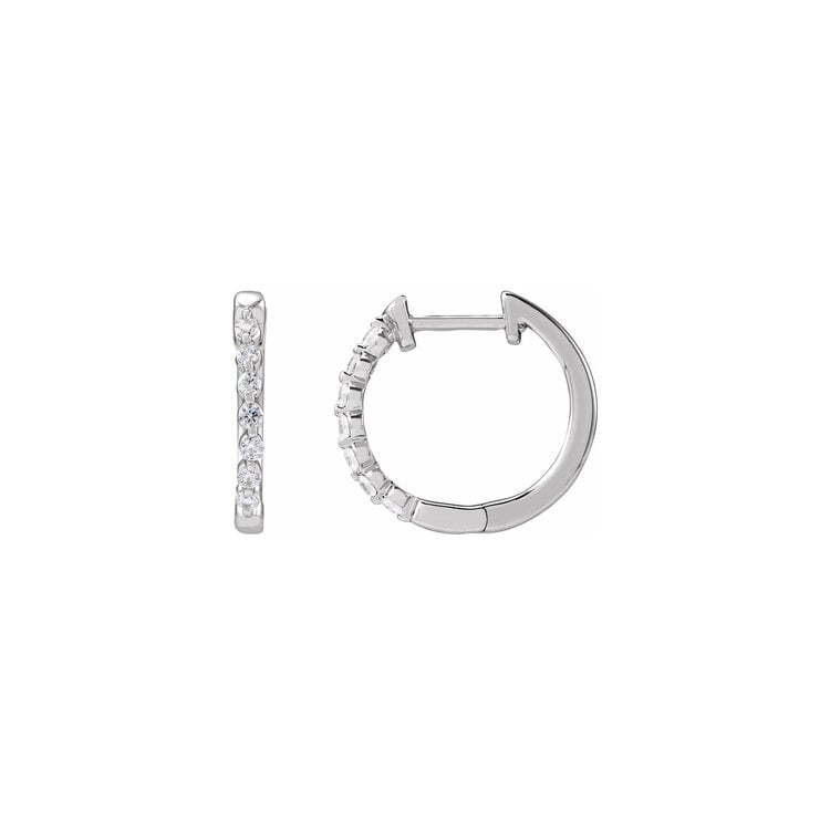 Elements by E79 Round Diamond Huggie Hoops 15.3mm 14K White Gold (Pair)