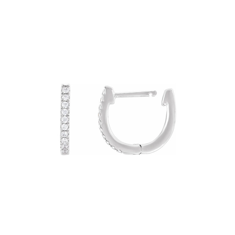 Elements by E79 U-Shaped Diamond Huggie Hoops 13mmx12mm 14K White Gold (Pair)