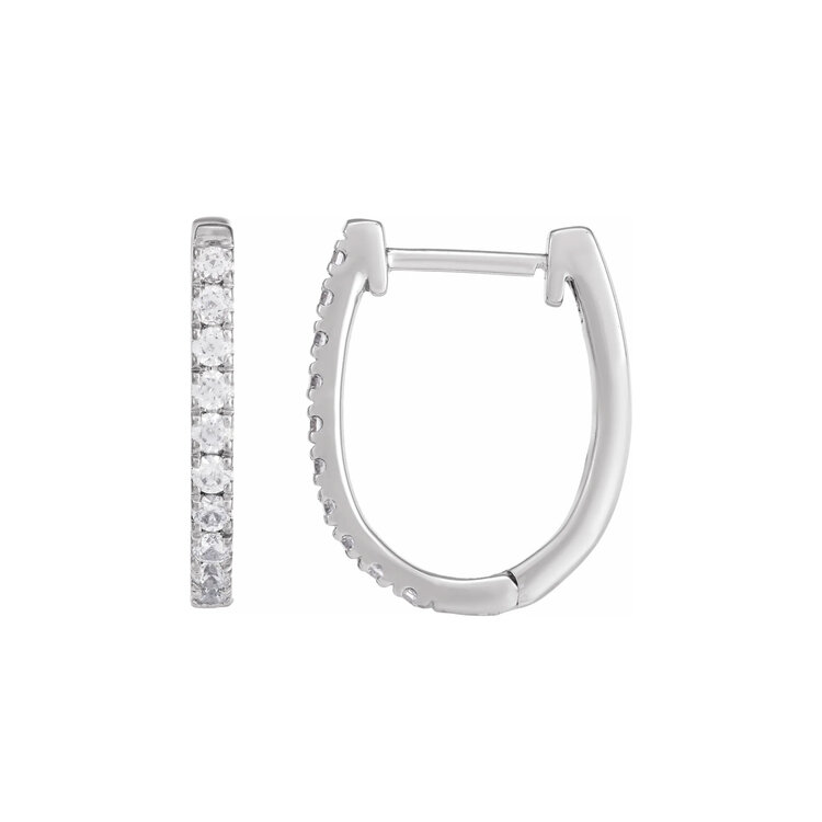 Elements by E79 U-Shaped Diamond Huggie Hoops 16mmx 13mm 14K White Gold (Pair)