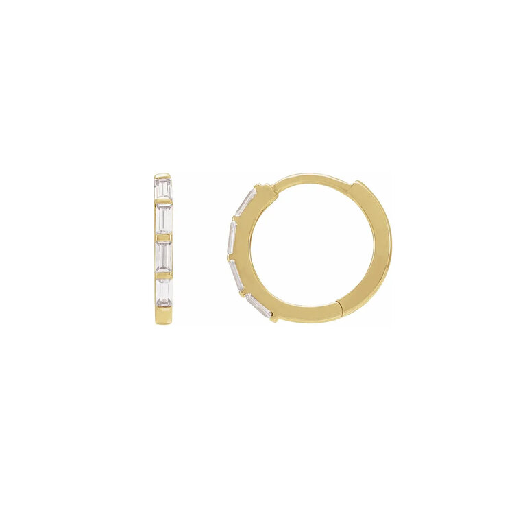 Elements by E79 Baguette Diamond Huggie Hoops 13mm,14K yellow gold (pair)