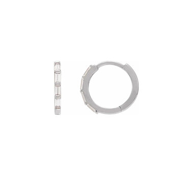 Elements by E79 Baguette Diamond Huggie Hoops 13mm,14K white gold (pair)