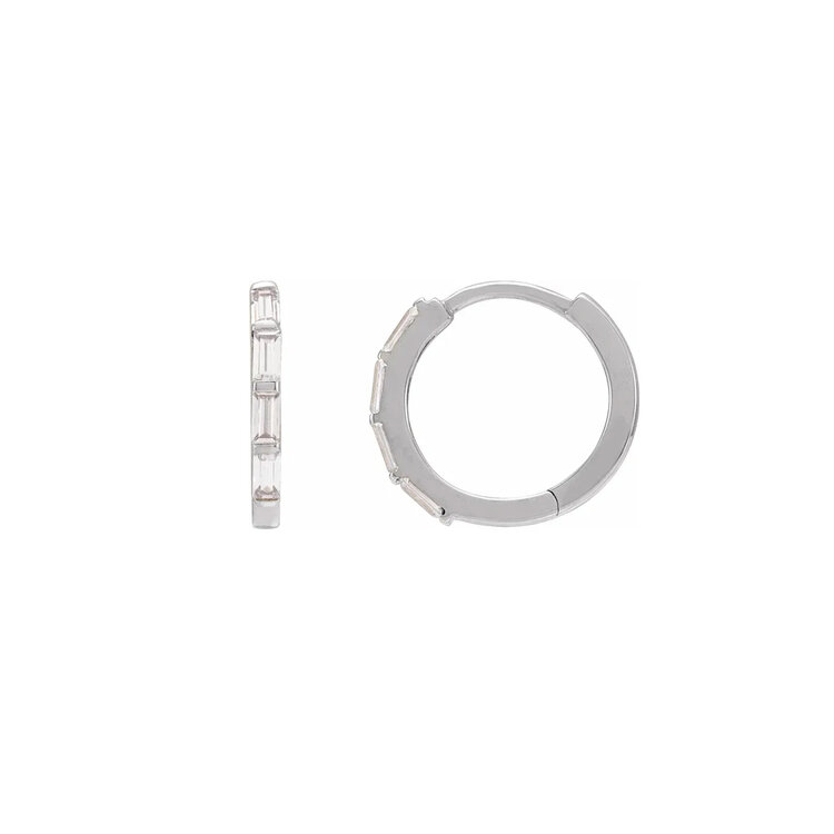 Elements by E79 Baguette Diamond Huggie Hoops 13mm,14K white gold (pair)