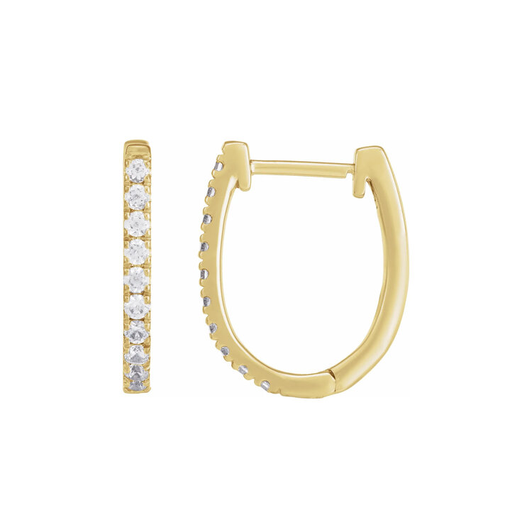 Elements by E79 U-Shaped Diamond Huggie Hoops 16mmx13mm, 14K Yellow Gold (Pair)