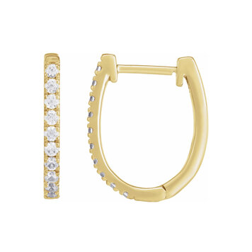 Elements by E79 U-Shaped Diamond Huggie Hoops 18mmx15mm, 14K Yellow Gold (Pair)