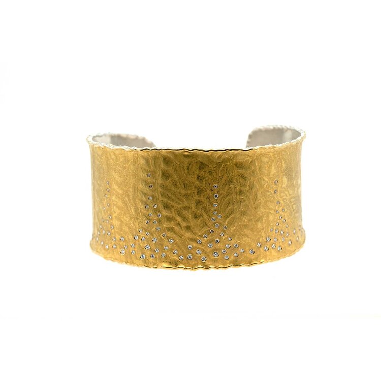 Banzhaf Studio Wide Textured 22k Gold and Sterling Silver Diamond Drip Cuff