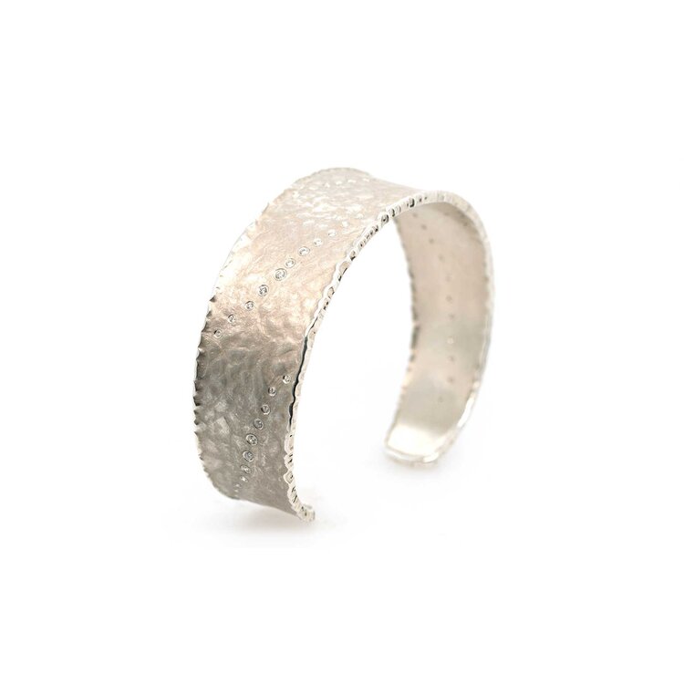 Banzhaf Studio Textured Sterling Silver Diamond Line Cuff