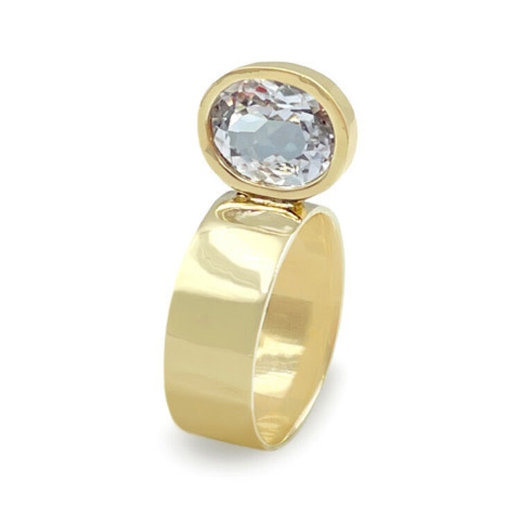Leslie Paige Oval Cut Danburite Yellow Gold Perched Ring